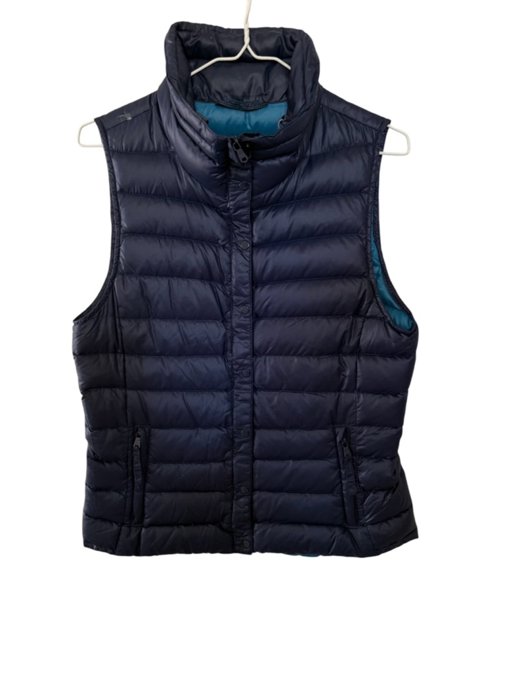 GAP Packable Down Puffer Vest Women’s Small Full Zip Pockets Navy Blue